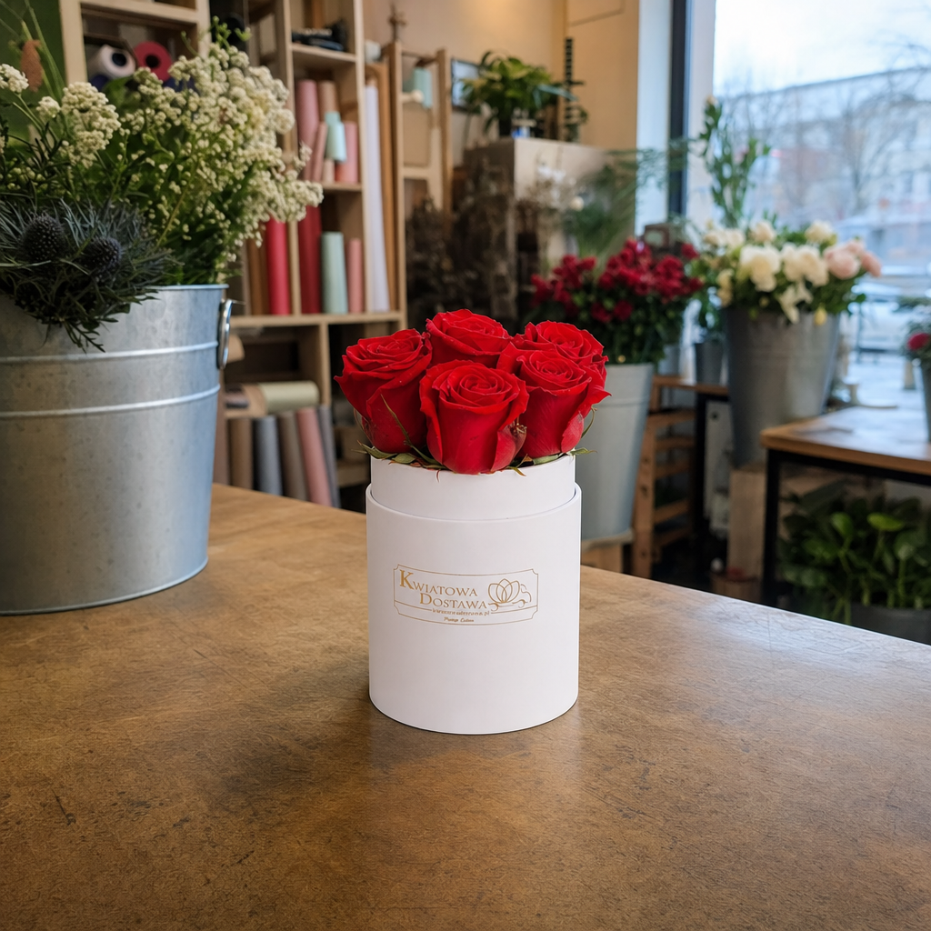 5864-kwiaciarnia Kompaktowy flower box z czerwonymi różami - zdjęcie w kwiaciarni