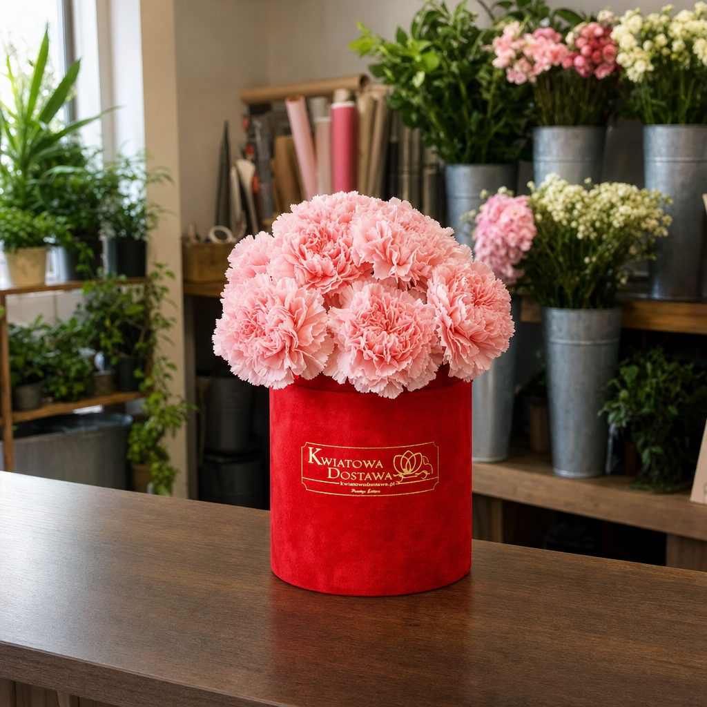 6179-kwiaciarnia Kompaktowy flower box z różowymi goździkami - zdjęcie w kwiaciarni