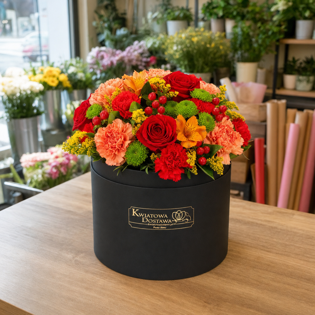 6294-kwiaciarnia Elegancki flower box z różami i alstromeriami - zdjęcie w kwiaciarni